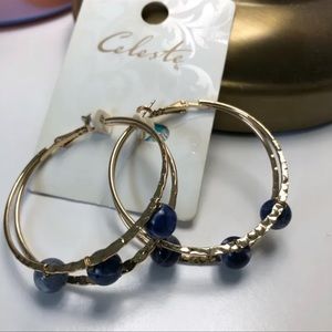 NEW Golden Faux Blue Lapis Lazuli Hoop Earrings
